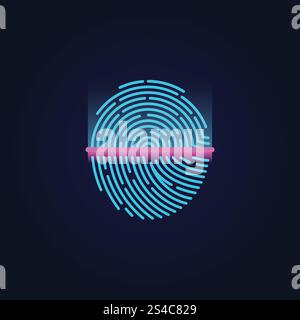 Illustration vectorielle du système d'identification par balayage électronique d'empreintes digitales. Numérisation électronique d'empreintes digitales, illustration vectorielle de système d'identification. Capteur scannant l'empreinte digitale et l'empreinte digitale de motif humain pour la sécurité Illustration de Vecteur