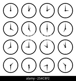 Horloge mondiale, icônes vectorielles de fuseau horaire. Horloge mondiale, icônes vectorielles de fuseau horaire. Voyage et horloge face à l'asie, l'europe et l'amérique illustration Illustration de Vecteur