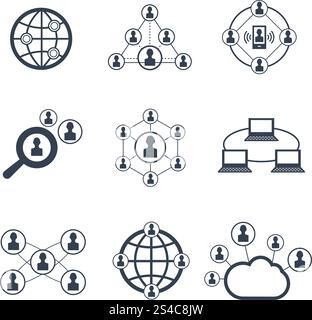Réseau social avec des symboles de personnes. Icônes vectorielles définies. Symboles des réseaux sociaux. Icônes vectorielles de personnes de connexion au réseau et aux signes de communication des personnes sociales d'Internet Illustration de Vecteur