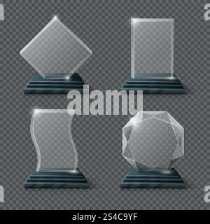 Trophée en verre vide attribue le vecteur set. Trophée en verre vide attribue le vecteur set. Trophée transparent brillant pour illustration de prix Illustration de Vecteur