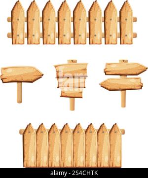 Clôtures de jardin en bois et panneaux en bois stock vecteur. Clôtures de jardin en bois et panneaux en bois stock vecteur. Clôture faite de planches et illustration de pointeur Illustration de Vecteur