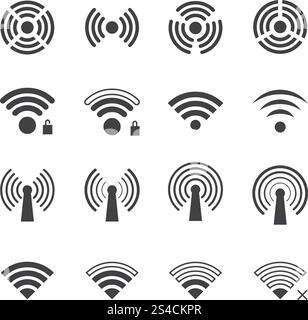 Icônes vectorielles sans fil et wifi. Icônes vectorielles sans fil et wifi. Symboles de connexion Wi-Fi et signes de connexion sans fil Illustration de Vecteur