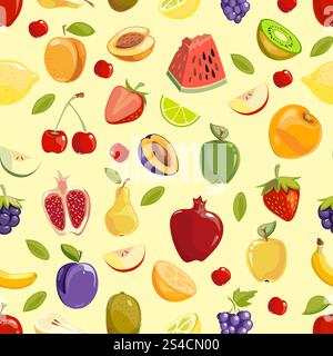 Motif sans couture de fruits vectoriels divers. Fond de modèle sans couture de fruits colorés de vecteur divers. Illustration vectorielle Illustration de Vecteur