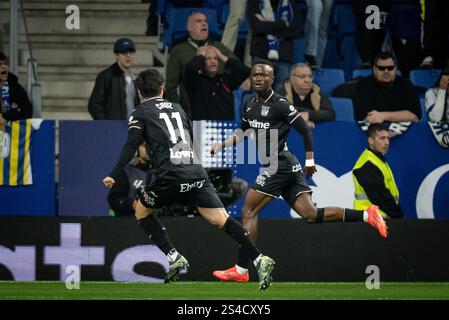 Barcelone, Espagne. 11 janvier 2025. Cisse Seydouba (CD Leganes) célèbre lors d'un match la Liga EA Sports entre le RCD Espanyol et le CD Leganes au Stage Front Stadium de Barcelone, Barcelone, Espagne, le 11 janvier 2025. Photo de Felipe Mondino crédit : Agence photo indépendante/Alamy Live News Banque D'Images