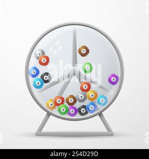 Lotto machine with lottery balls. win money gambling vector illustration. Win in lottery jackpot, fortune wheel lottery with color ball. Lotto machine with lottery balls. win money gambling vector illustration Illustration de Vecteur