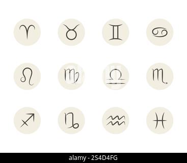 Ensemble de signes du zodiaque vecteur dans des cercles de fond blanc. Illustration du calendrier astrologique. Ensemble de signes du zodiaque vecteur dans des cercles de fond blanc Illustration de Vecteur