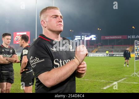 Limerick, Irlande. 11 janvier 2025. Phil Brantingham des Saracens a été déçu après le match de la Coupe des Champions Investec, Poule 3e tour entre Munster Rugby et Saracens au Thomond Park à Limerick, Irlande le 11 janvier 2025 (photo par Andrew SURMA/ crédit : Sipa USA/Alamy Live News Banque D'Images