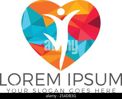 Des soins de santé et de symbole médical avec vector forme de coeur et les gens à l'intérieur. Logo de soins cardiaques. Illustration de Vecteur