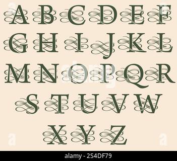 Monogrammes décoratifs en filigrane vintage avec des lettres majuscules dans le style victorien Renaissance. Alphabet vectoriel avec élément de décoration, illustration de l'alphabet de calligraphie. Monogrammes décoratifs en filigrane vintage avec des lettres majuscules dans le style victorien Renaissance. Alphabet vectoriel Illustration de Vecteur