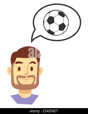 Homme souriant pensant à l'illustration vectorielle de jeu de football. Joyeux footbal. Homme souriant pensant à l'illustration vectorielle de jeu de football Illustration de Vecteur