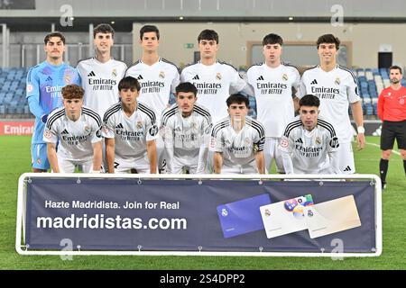 Valdebebas, Madrid, Espagne. 11 janvier 2025. 1 DIEGO piÃ'EIRO DEL ALAMO, 6 JOSE MARIA ANDRES BAIXAULI, 7 GONZALO GARCIA TORRES, 8 MANUEL ANGEL MORAN IBAÃ'EZ, 9 VICTOR MUÃ'OZ VILLANUEVA, 14 JACOBO RAMON NAVEROS, 15 ENRIQUE RIBES RECAJ, 22 DAVID JIMENEZ CORREDOR, 23 YOUSSEF ENRIQUEZ LEKHEDIM, 27 POL FORTUNY AUBAREDA, 29 MARIO RIVAS LAGOS EspaÃ±, lors DU match Primera lieu le 11 janvier entre Madrid et Alcostano, Espagne. (Crédit image : © Oscar Manuel Sanchez/ZUMA Press Wire) USAGE ÉDITORIAL SEULEMENT! Non destiné à UN USAGE commercial ! Banque D'Images