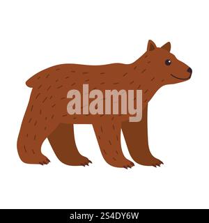 Ours brun de dessin animé isolé sur fond blanc. Animal forestier sur une promenade. Illustration de Vecteur