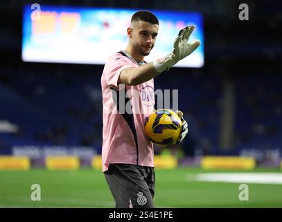 Sabadell, Barcelone, Espagne. 11 janvier 2025. Barcelone Espagne 11.01.2025 gestes de Joan Garcia (Espanyol) lors de la Liga EA Sports entre Espanyol et Leganes au stade RCDE le 11 janvier 2025 à Barcelone. (Crédit image : © Xavi Urgeles/ZUMA Press Wire) USAGE ÉDITORIAL SEULEMENT! Non destiné à UN USAGE commercial ! Banque D'Images