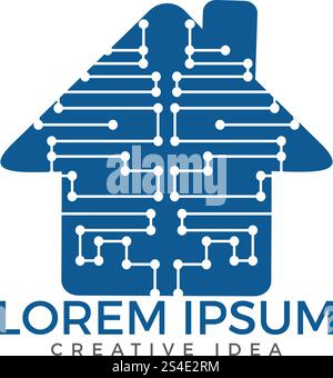 Modèle de logo Home Technology. Icône de maison de carte de circuit imprimé. Concept domotique. Illustration de Vecteur