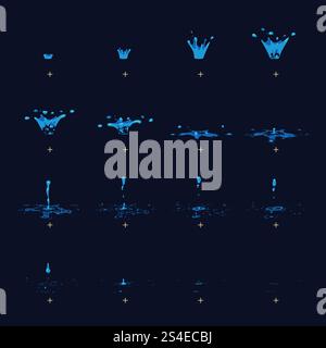 Projection d'eau de vecteur de dessin animé avec Drops fx images d'animation feuille de sprite. Animation goutte de pluie chute, illustration de gouttes éclaboussure. Projection d'eau de vecteur de dessin animé avec Drops fx images d'animation feuille de sprite Illustration de Vecteur
