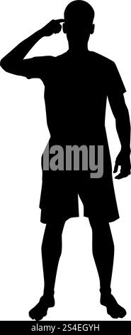 Homme pointant au temple avec un doigt d'ossature vue avant besoin de penser l'icône concept illustration vectorielle couleur noir style plat simple image Illustration de Vecteur