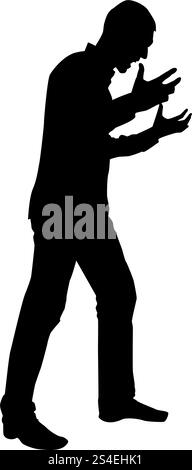 Homme hurlant de colère icône conflits silhouette concept vector illustration couleur noir style plat simple image Illustration de Vecteur