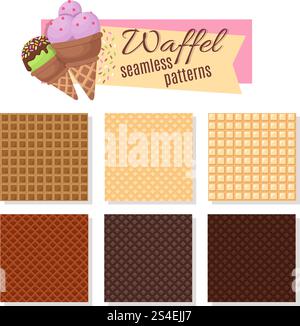 Motifs vectoriels sans couture de cône de gaufre de crème glacée. Ensemble de motif de gaufre pour illustration de crème glacée. Motifs vectoriels sans couture de cône de gaufre de crème glacée Illustration de Vecteur