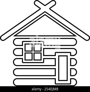 Maison en bois modulaire bois grange avec des cabanes en bois chalet maisons modulaires icon noir vector illustration couleur style plat simple image Illustration de Vecteur