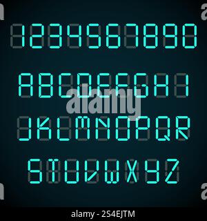 Police numérique, lettres de réveil et alphabet vectoriel de chiffres. Numéro et alphabet néon, illustration de la lettre néon abc. Police numérique, lettres de réveil et alphabet vectoriel de chiffres Illustration de Vecteur