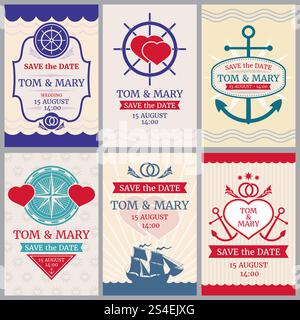 Fonds de vecteur de félicitations nautiques pour invitation de mariage avec conception d'ancre et de mer. Mariage d'événement de carte, illustration de mariage d'invitation dans la conception de style de mer. Fonds de vecteur de félicitations nautiques pour invitation de mariage avec conception d'ancre et de mer Illustration de Vecteur