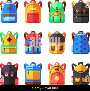 Ensemble vectoriel de sacs à dos d'école. Collection cartable pour enfants. Illustration sac à dos et cartable. Ensemble vectoriel de sacs à dos d'école. Collection cartable pour enfants Illustration de Vecteur