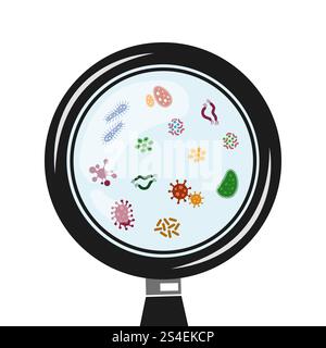 Virus et microbes dans le vecteur grossissant. Illustration de l'infection et de la maladie. Virus et microbes dans le vecteur grossissant Illustration de Vecteur