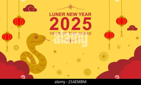 Nouvel an lunaire 2025 nouvel an chinois, année du serpent. Illustration vectorielle de style plat géométrique Illustration de Vecteur