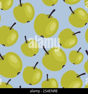 Joli motif sans couture de pomme colorée dans un style plat. Fond de fruit de dessin animé. Récolte d'automne. Illustration de Vecteur