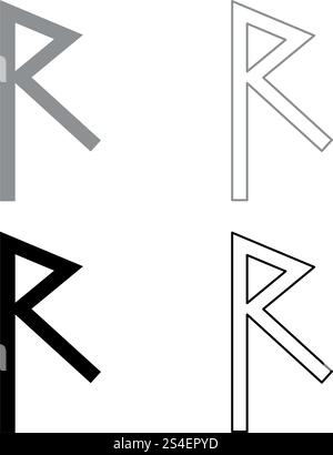 Raido rune symbole raid road Icon Set vector illustration couleur gris noir style plat contour simple image Illustration de Vecteur