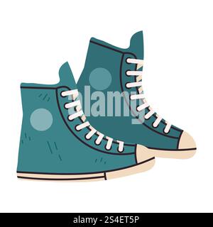 Jolies baskets rétro de dessin animé dans un style plat. chaussures de style de rue des années 1990 isolées sur fond blanc. Illustration de Vecteur