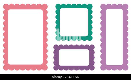 Cadres mignons colorés avec Ruffles bords isolés sur blanc. Bordures en zigzag simples. Illustration de Vecteur