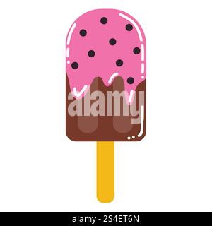 Crème glacée de dessin animé mignon sur un bâton dans un style plat. crème glacée fondante d'été isolé sur fond blanc. Illustration de Vecteur