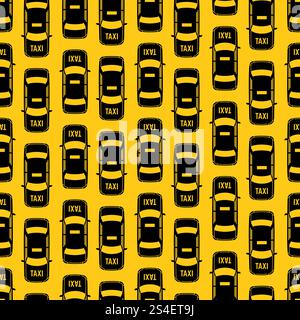 Trafic de taxi noir modèle sans couture sur fond jaune. Illustration vectorielle. Trafic de taxi noir modèle sans couture sur fond jaune Illustration de Vecteur