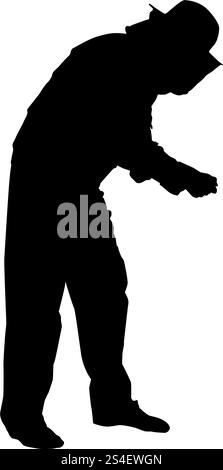Apiculteur dans des vêtements de protection avec chapeau avec grille de piqûres d'abeilles recueille le miel apiculteur Beemaster apiariste dans le rucher prenant l'icône de miel couleur noire illustration vectorielle style plat image simple Illustration de Vecteur
