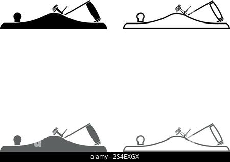 Plan Jack Carpenter rabots à main symbole de l'outil outil pour la menuiserie Icon Set vector illustration couleur gris noir style plat contour simple image Illustration de Vecteur