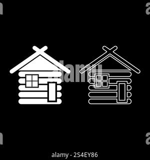 Maison en bois modulaire bois grange avec des cabanes en bois chalet maisons modulaires icon set illustration couleur blanc style du contour plat simple image Illustration de Vecteur