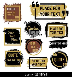 Cite des bulles de parole avec des cadres et un ensemble vectoriel de texture rugueuse de pinceau en détresse. Citation cadre de détresse de parole, illustration de coup de pinceau à bulle grunge. Cite des bulles de parole avec des cadres et un ensemble vectoriel de texture rugueuse de pinceau en détresse Illustration de Vecteur