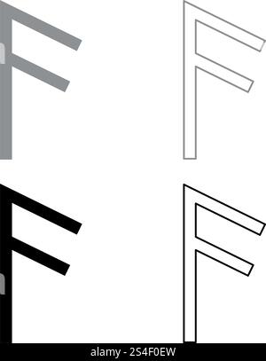 Ancuz rune Tissa ash bouche Icon Set vector illustration couleur gris noir style plat contour simple image Illustration de Vecteur