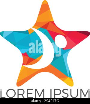 Design de logo créatif Human STAR. Emblème vectoriel abstrait des gens étoilés pour l'éducation, la communauté sociale et la remise en forme. Illustration de Vecteur