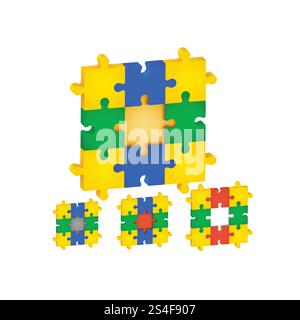 Ensemble de puzzles, différentes couleurs au milieu. Casse-tête de concept d'entreprise Illustration de Vecteur