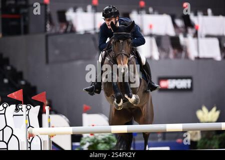 Bâle, Suisse. 12 janvier 2025. Guillaume Gillioz de Suisse avec Emerine Z lors du Prix des talents équestres suisses - finale U25 au Longines CHI Classics Basel le 12 janvier 2025, Bâle, Suisse (photo de Maxime David - MXIMD Pictures) crédit : MXIMD Pictures/Alamy Live News Banque D'Images