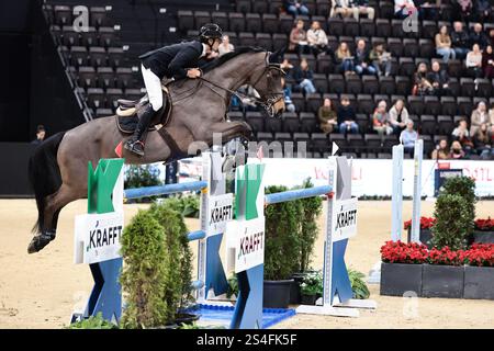 Bâle, Suisse. 12 janvier 2025. Zacharie Luyet de Suisse avec Kalan lors du Prix des talents équestres suisses - finale U25 au Longines CHI Classics Basel le 12 janvier 2025, Bâle, Suisse (photo de Maxime David - MXIMD Pictures) crédit : MXIMD Pictures/Alamy Live News Banque D'Images