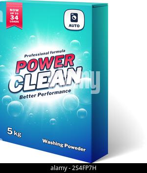 Détergent à lessive, modèle vectoriel de boîte de produit poweder de lavage. Emballage de poudre de détergent pour l'hygiène et l'illustration de chiffon de lavage. Détergent à lessive, modèle vectoriel de boîte de produit poweder de lavage Illustration de Vecteur