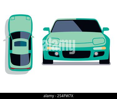 Voitures de style plat vectoriel dans différentes vues. Illustration de voiture de sport turquoise. Voitures de style plat vectoriel dans différentes vues. Voiture de sport turquoise Illustration de Vecteur