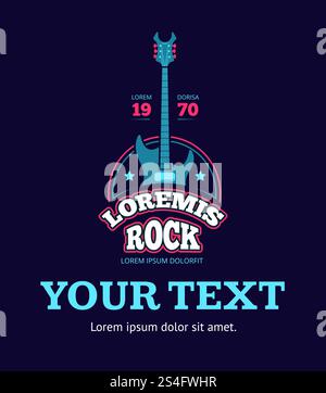 Club de musique rétro rock, boutique, logo vectoriel de studio d'enregistrement sonore, badge, emblème avec guitare. Logo et badge de studio d'enregistrement sonore avec illustration de guitare. Club de musique rétro rock, boutique, logo vectoriel de studio d'enregistrement sonore, badge, emblème avec guitare Illustration de Vecteur