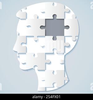 Visage humain sous la forme d'un puzzle avec un milieu gris. concept commercial Illustration de Vecteur
