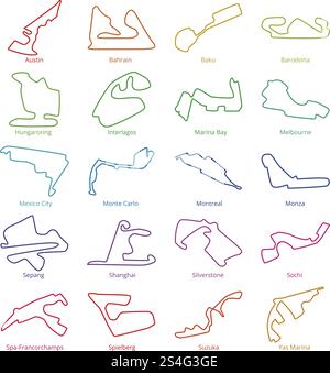 Circuits vectoriels de pistes de course de sport automobile. Illustration de la collection de circuits. Circuits vectoriels de pistes de course de sport automobile Illustration de Vecteur