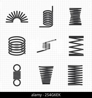 Ressort spiralé flexible en fil d'acier sur la page du cahier. Illustration vectorielle. Ressort hélicoïdal flexible en fil d'acier Illustration de Vecteur