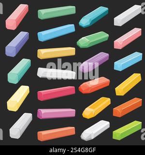 Bâtons de pastel de craie de couleur, l'artiste fournit un ensemble vectoriel isolé. Bâton de craie pour le dessin, illustration de collection de craie d'école vivante. Bâtons de pastel de craie de couleur, l'artiste fournit un ensemble vectoriel isolé Illustration de Vecteur
